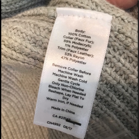 NWOT Talbots Faux Fur Collar Rib Knit Duster Length Vest in Dove Gray - Picture 6 of 6